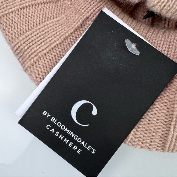 C Bloomingdales 100% Cashmere French Beret Hat Beige Tan Ribbed Knit Soft Warm - Picture 5 of 7